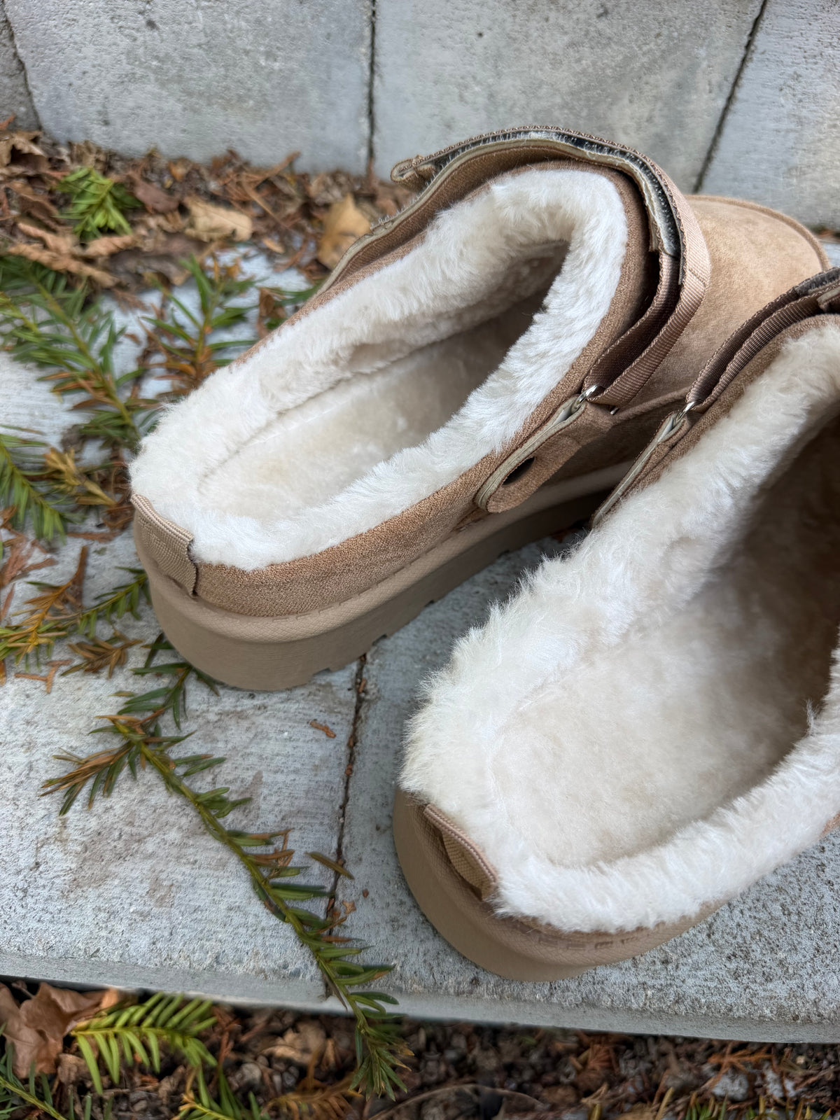 Mule Fourée Bride Taupe