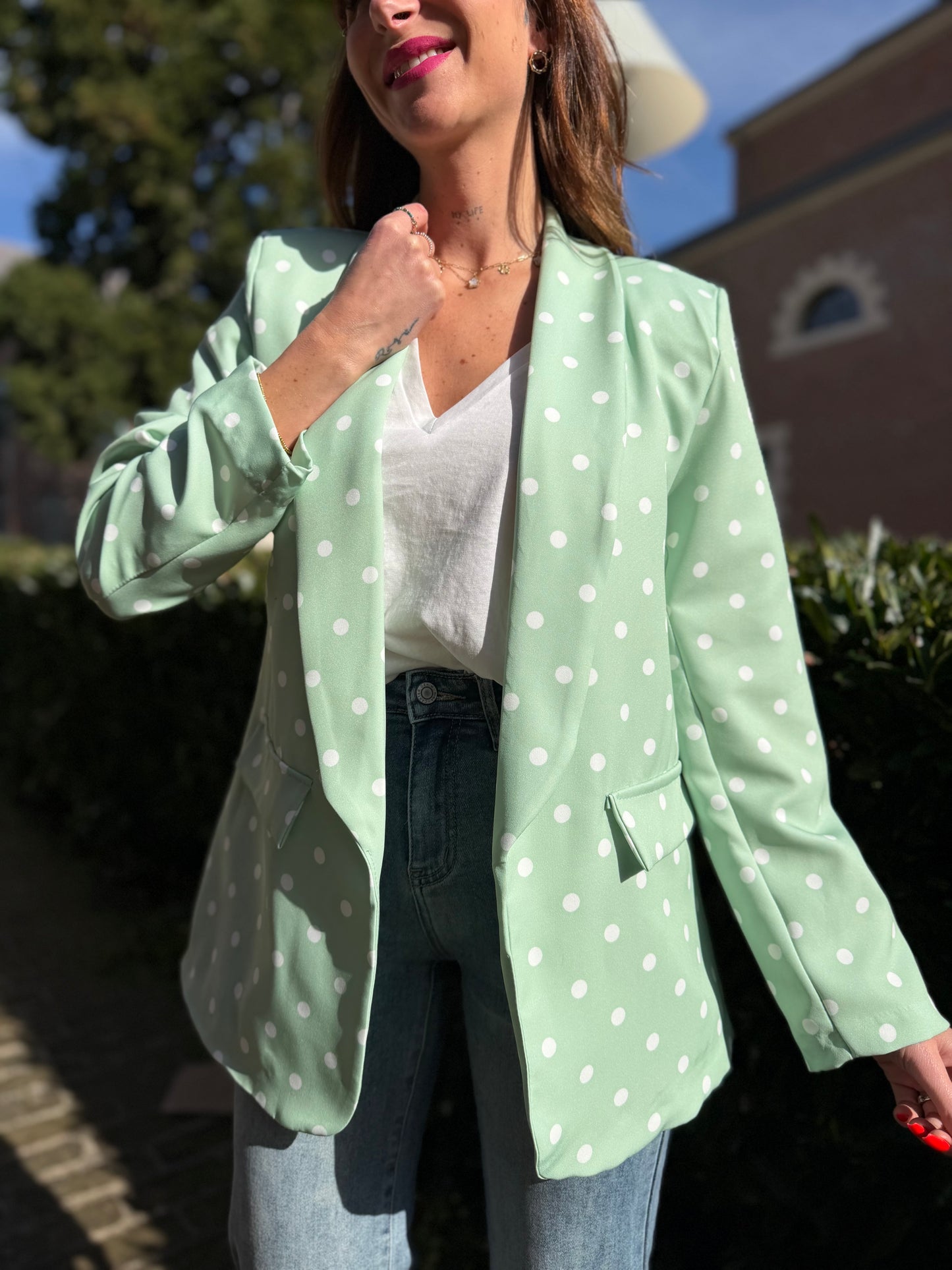 Blazer Pois Vert D'Eau