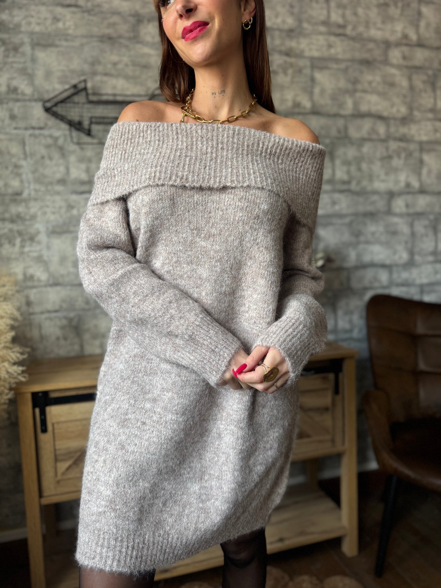 Robe Pull Col Taupe