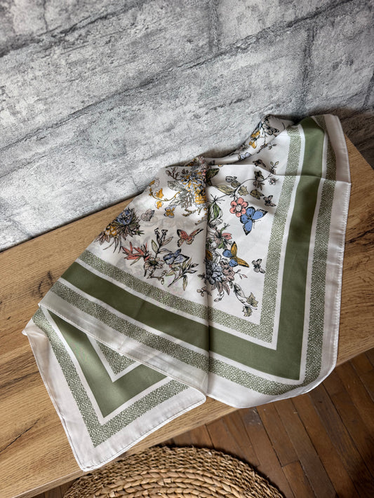 Foulard Fleurs Kaki