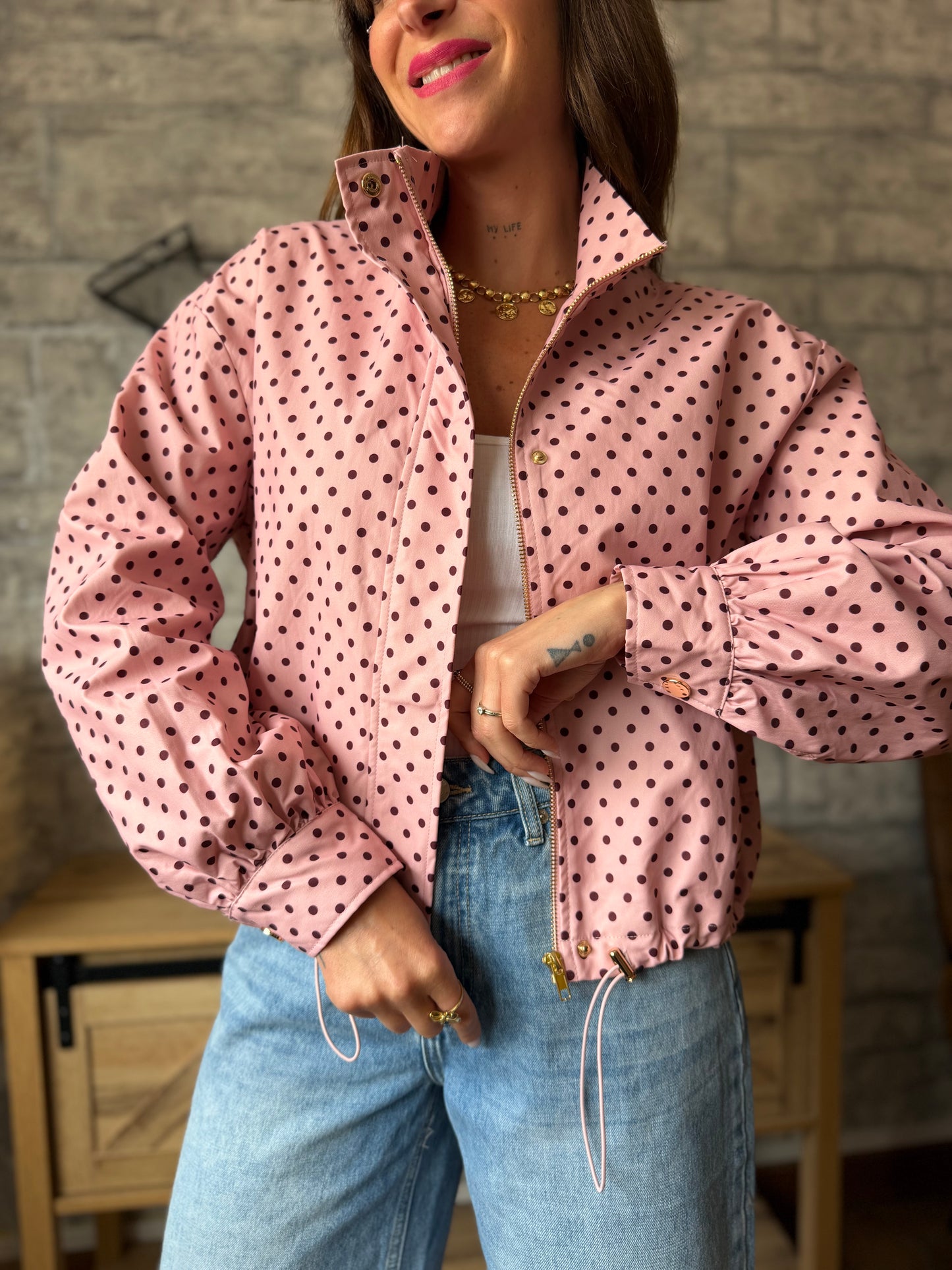 Veste Imperméable Pois Rose