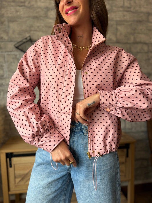 Veste Imperméable Pois Rose
