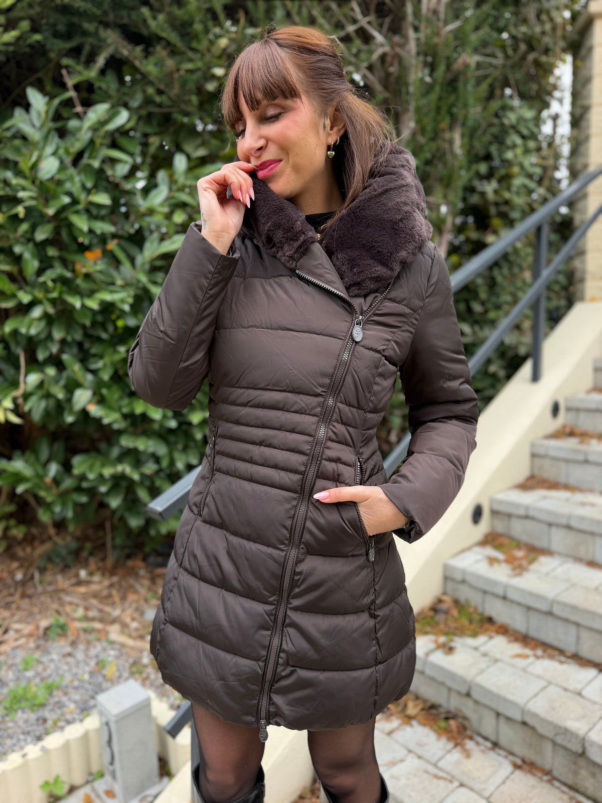Manteau Fourré Cintré Chocolat