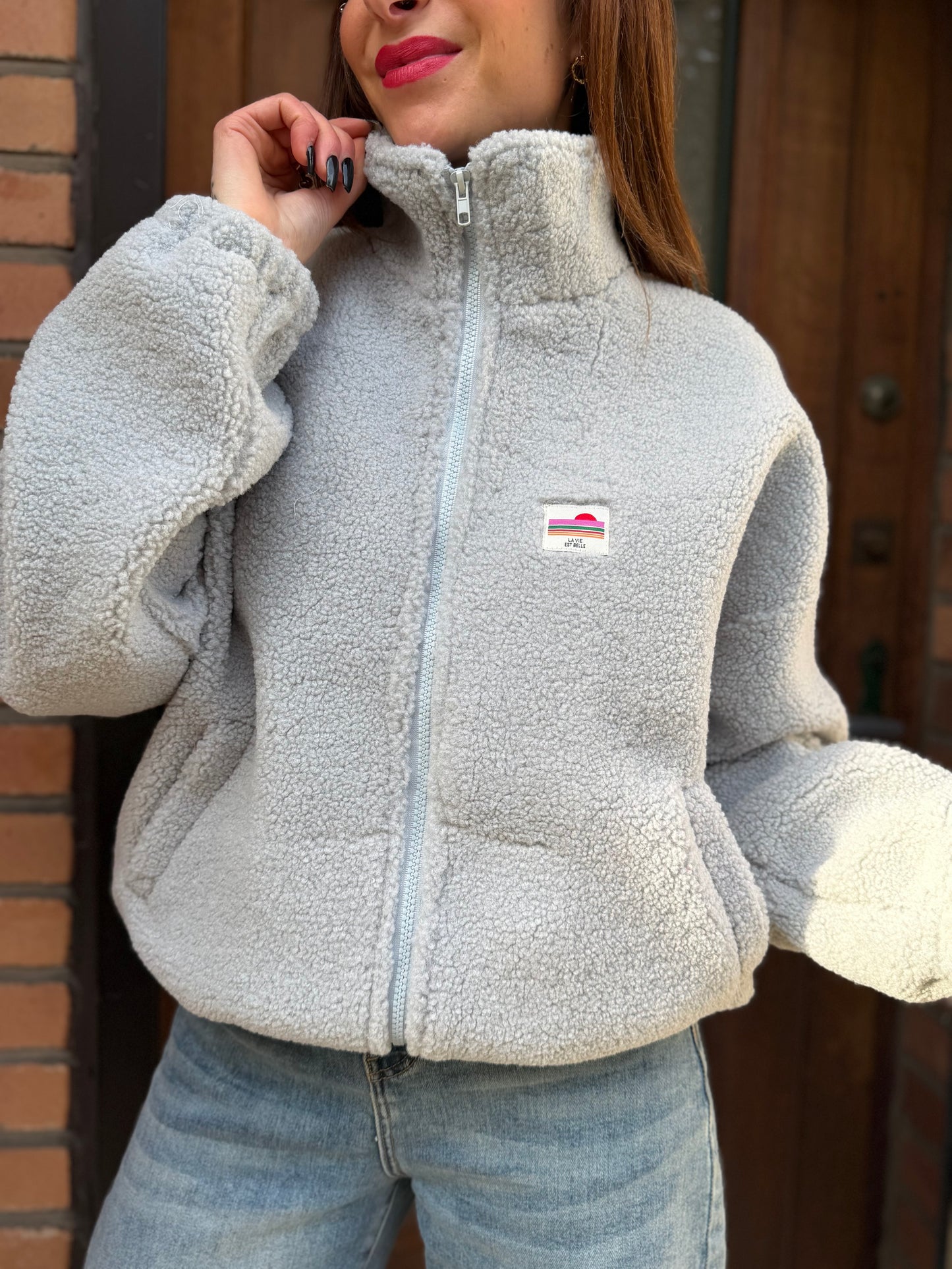 Veste Teddy Gris Perle