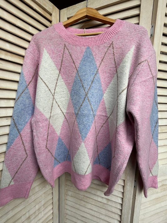 Pull Carreaux Rose Pulpeuse
