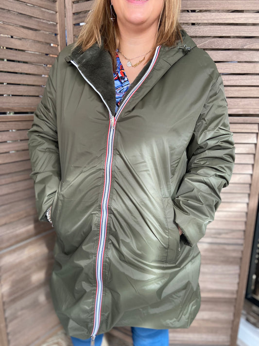 Imperméable Réversible Fourré Kaki Pulpeuse