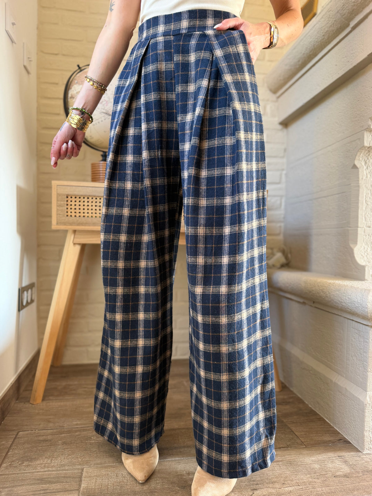 Pantalon Carreaux Bleu