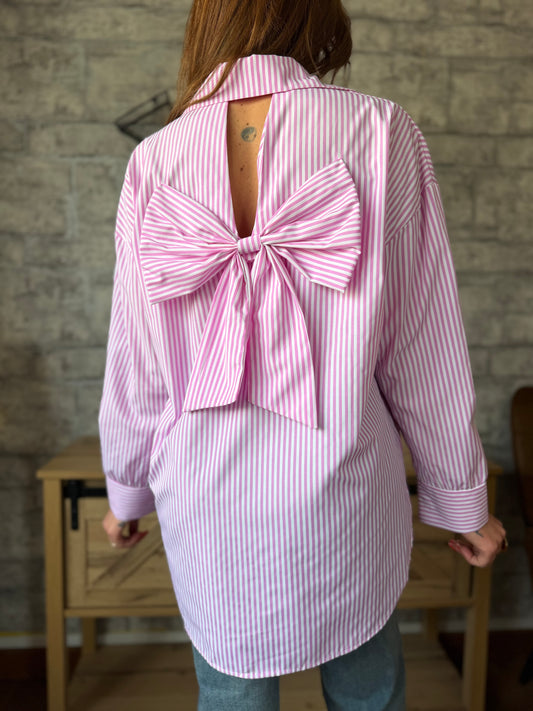 Chemise Noeud Rayé Rose