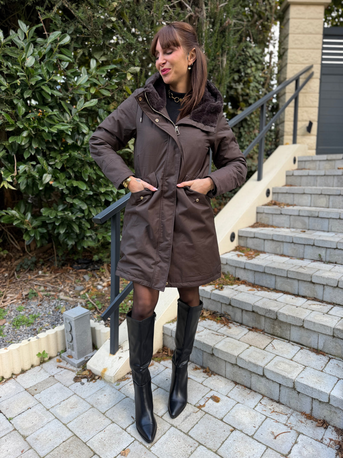 Manteau Fourré Parka Chocolat