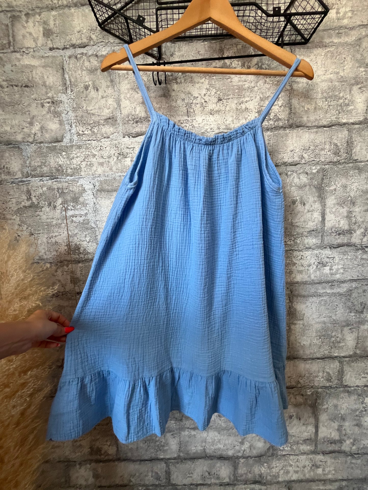 Robe Ample Bretelle Court Bleu