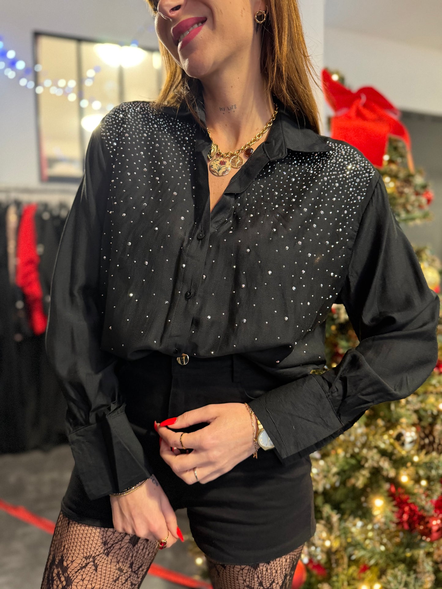 Chemise Strass Noir