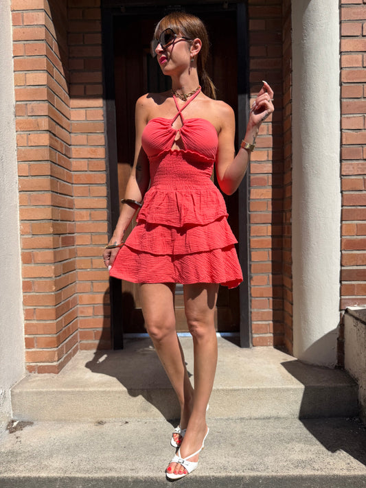 Robe Bustier Coton Corail