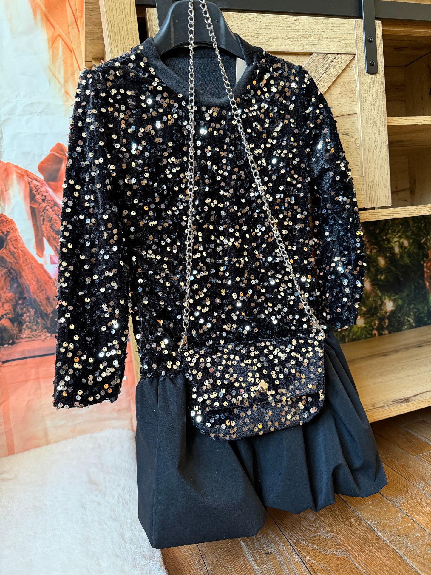 Robe Velours Bi-matière Noir ENFANT