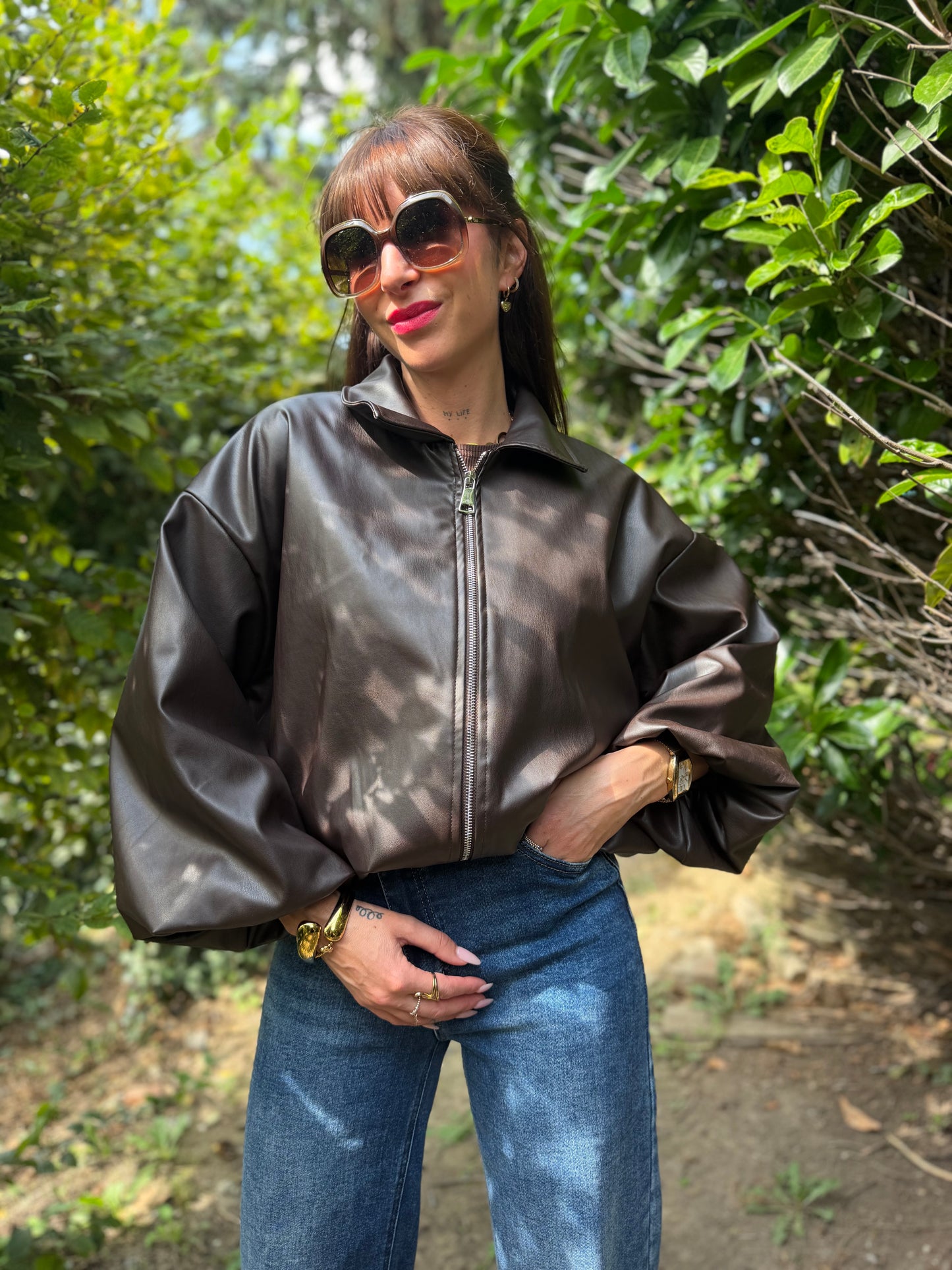 Veste Simili Mao Chocolat
