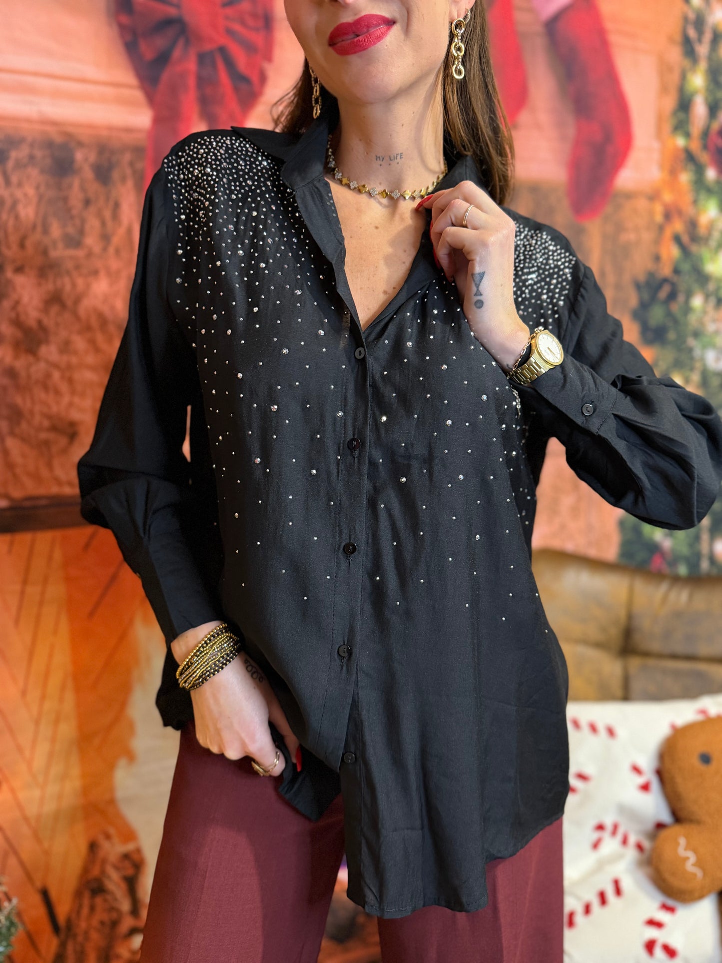 Chemise Strass Noir