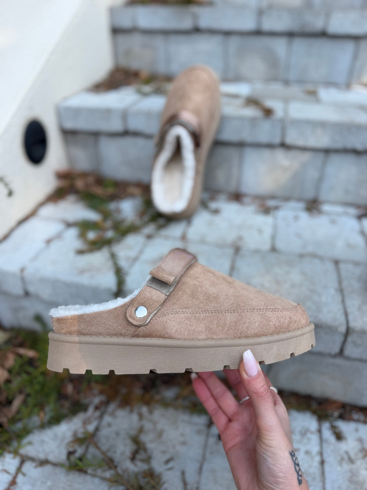 Mule Fourée Bride Taupe