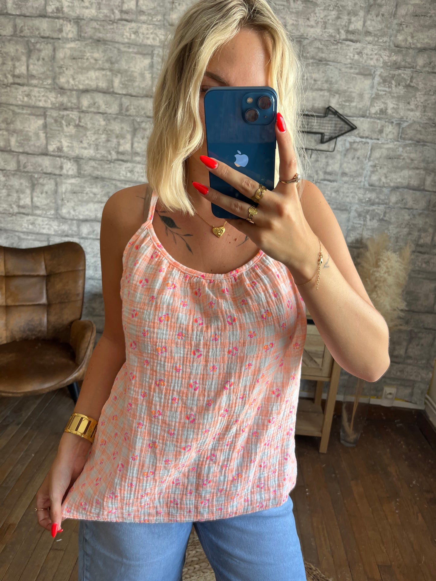 Top Coton Imprimé Orange