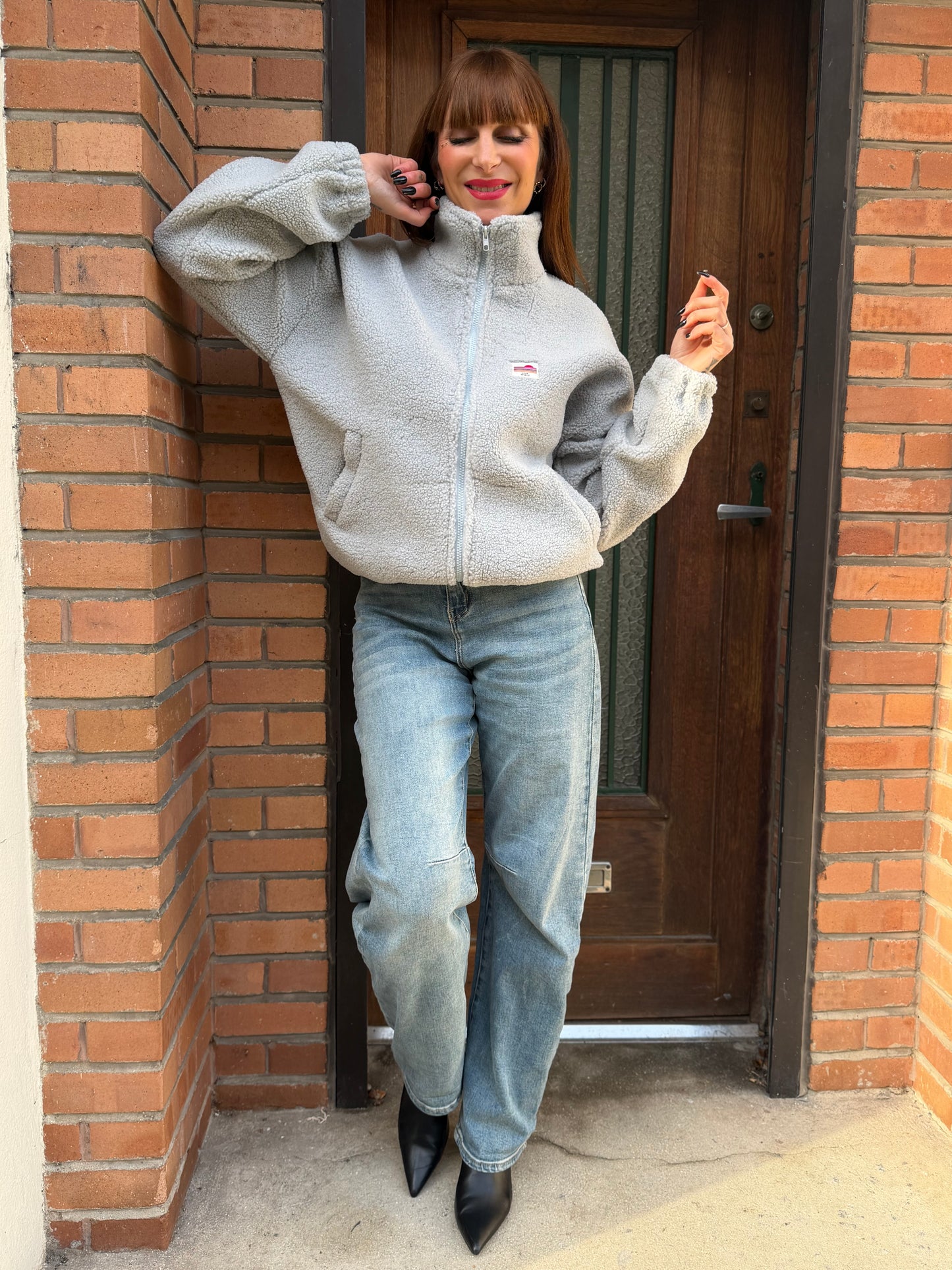 Veste Teddy Gris Perle