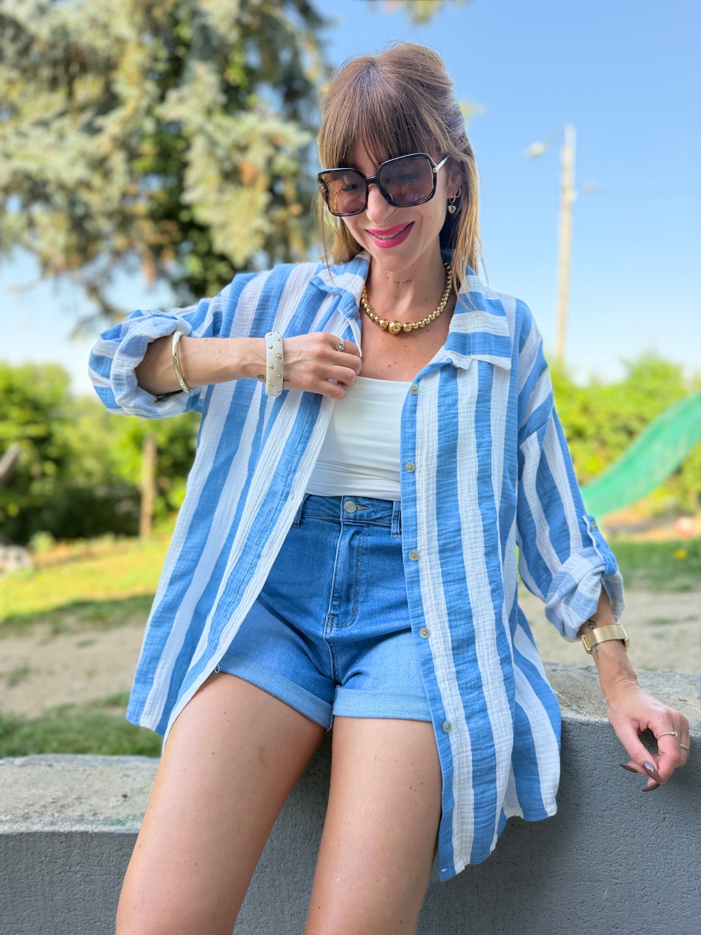 Chemise Coton Rayé Bleu