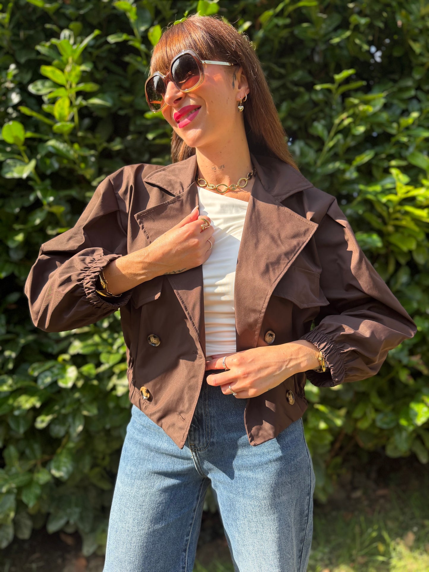 Veste Trench Court Chocolat