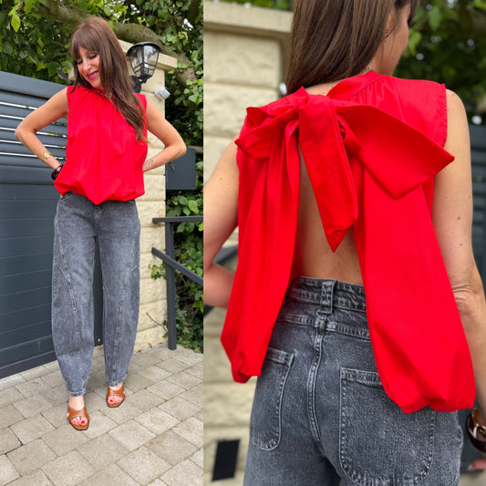 Blouse Noeuds Dos Rouge