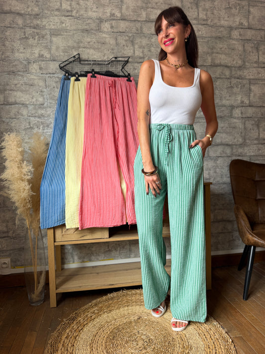 Pantalon Coton Rayé