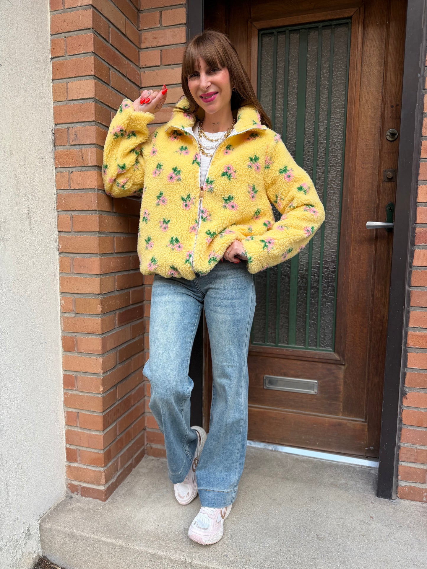 Veste Teddy Motifs Jaune