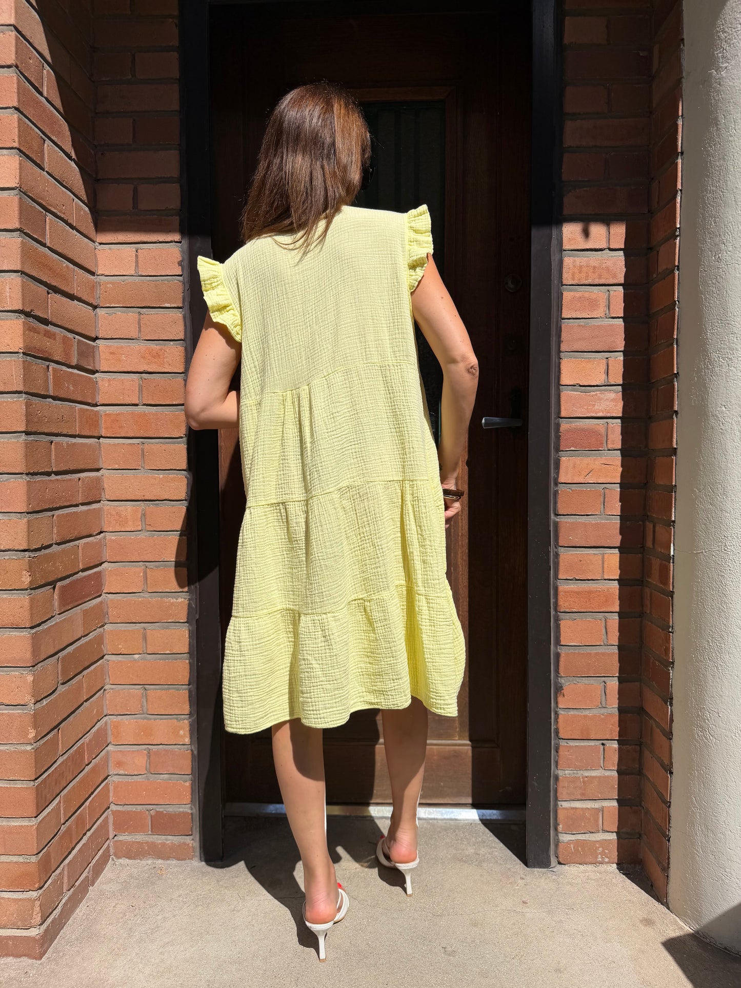 Robe Ample Coton Col V Jaune
