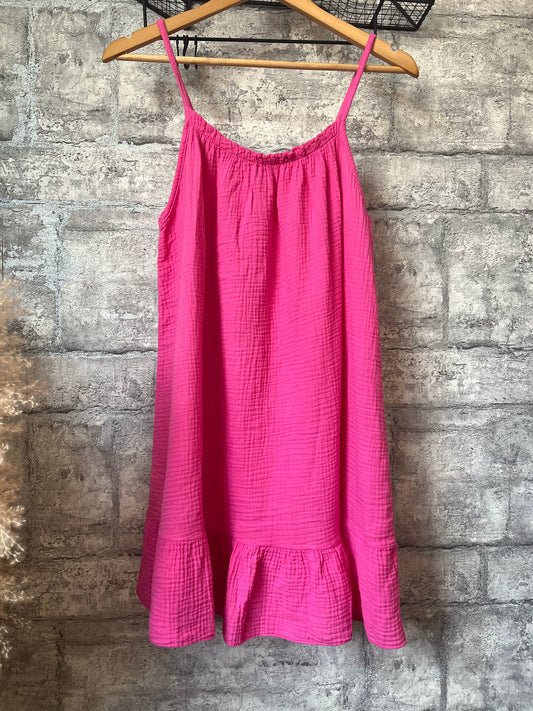 Robe Ample Bretelle Court Rose