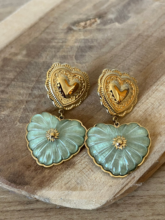 Boucle D’oreille Cœur Vert D’eau