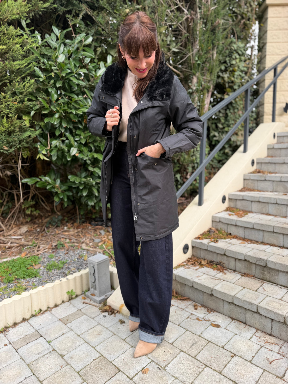 Manteau Fourré Parka Noir
