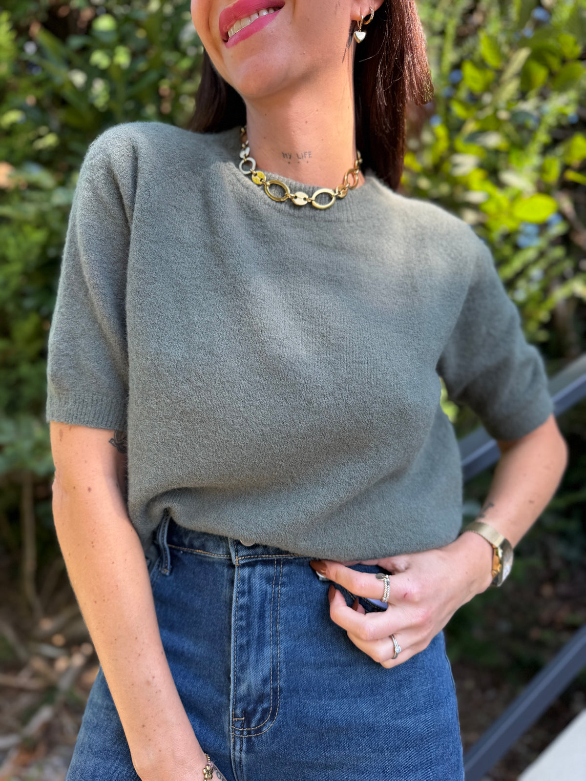 Pull Manche Courte Kaki