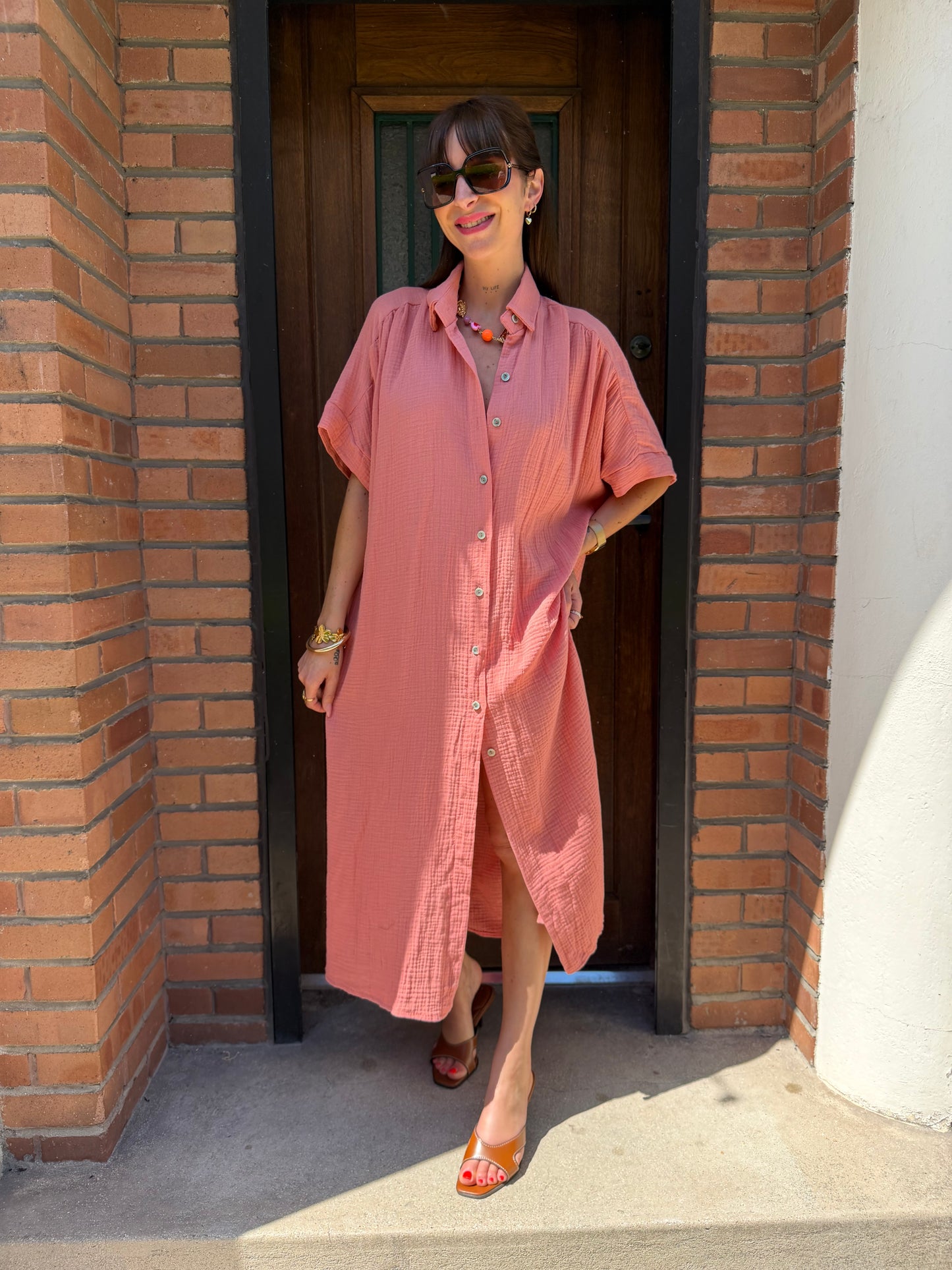 Robe Chemise coton Vieux Rose