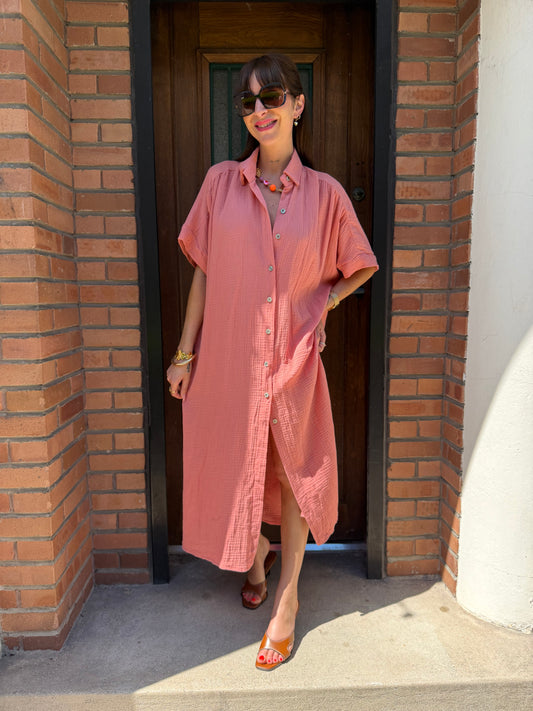 Robe Chemise coton Vieux Rose
