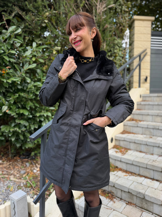 Manteau Fourré Parka Noir