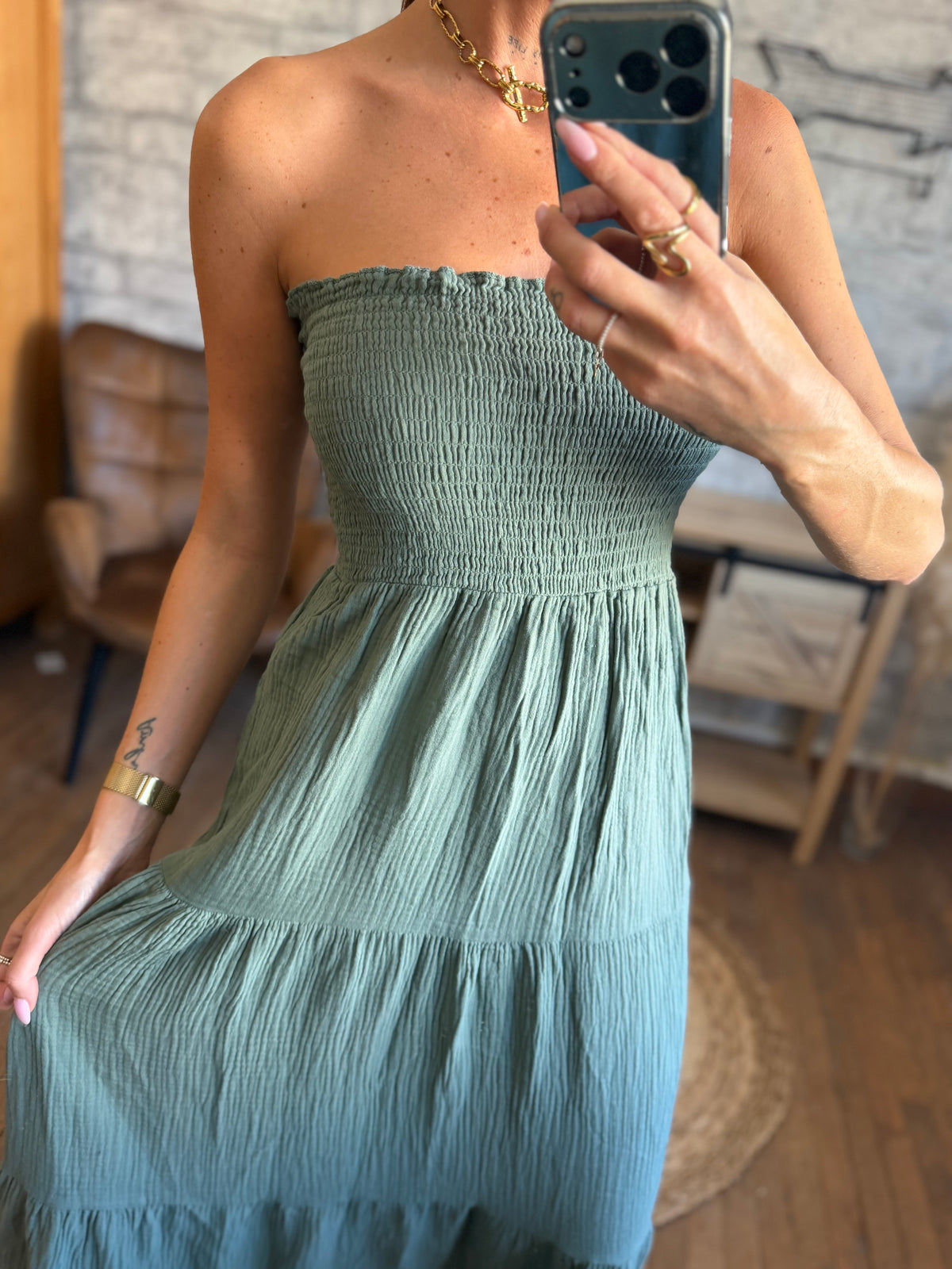 Robe Bustier Coton Kaki