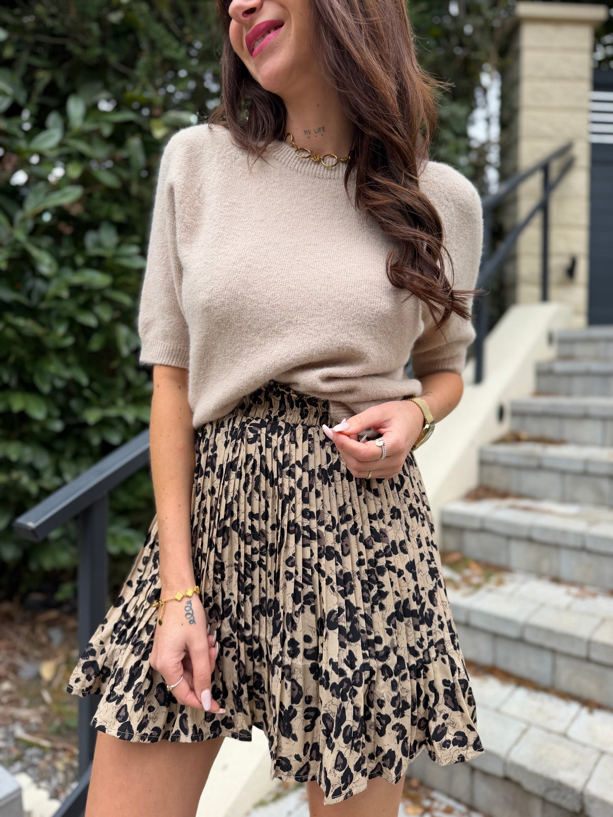 Pull Manche Courte Beige