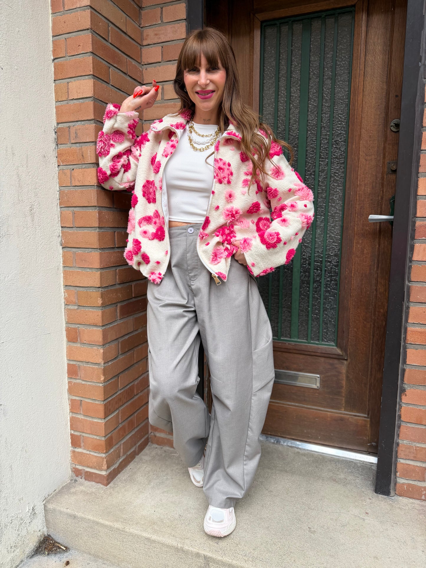 Veste Teddy Fleurs Rose