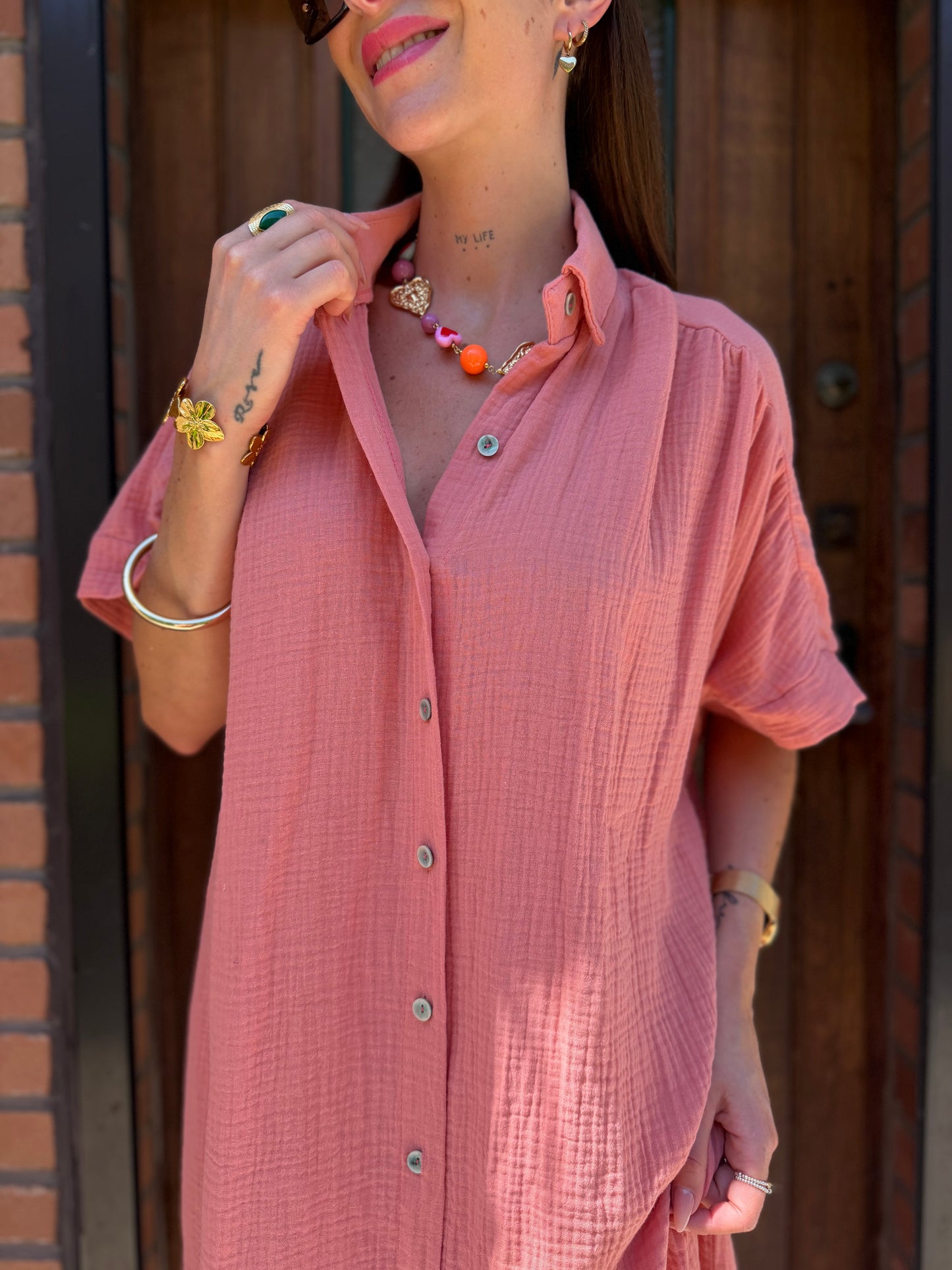 Robe Chemise coton Vieux Rose