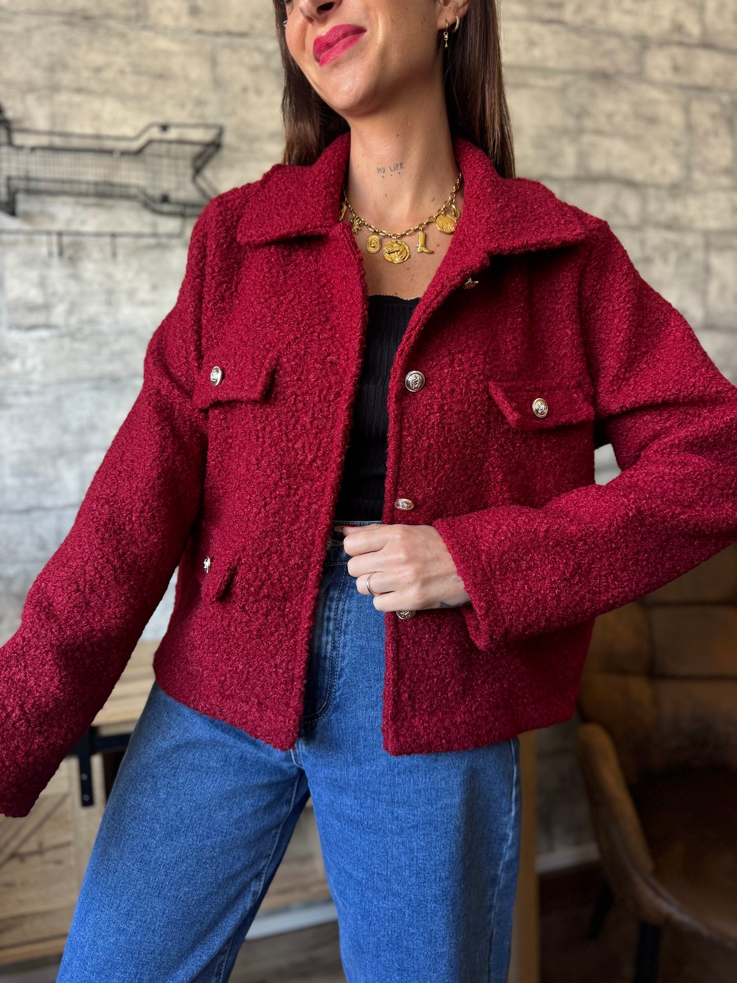 Veste Teddy Bordeaux