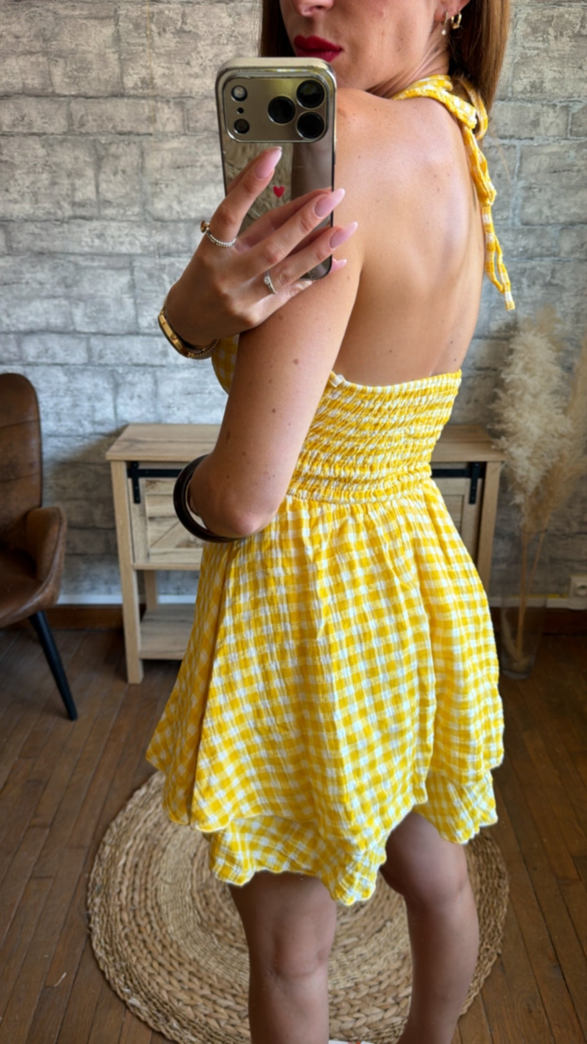Combishort Coton Vichy Jaune