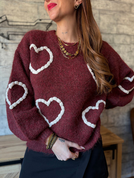 Pull Cœur Bordeaux