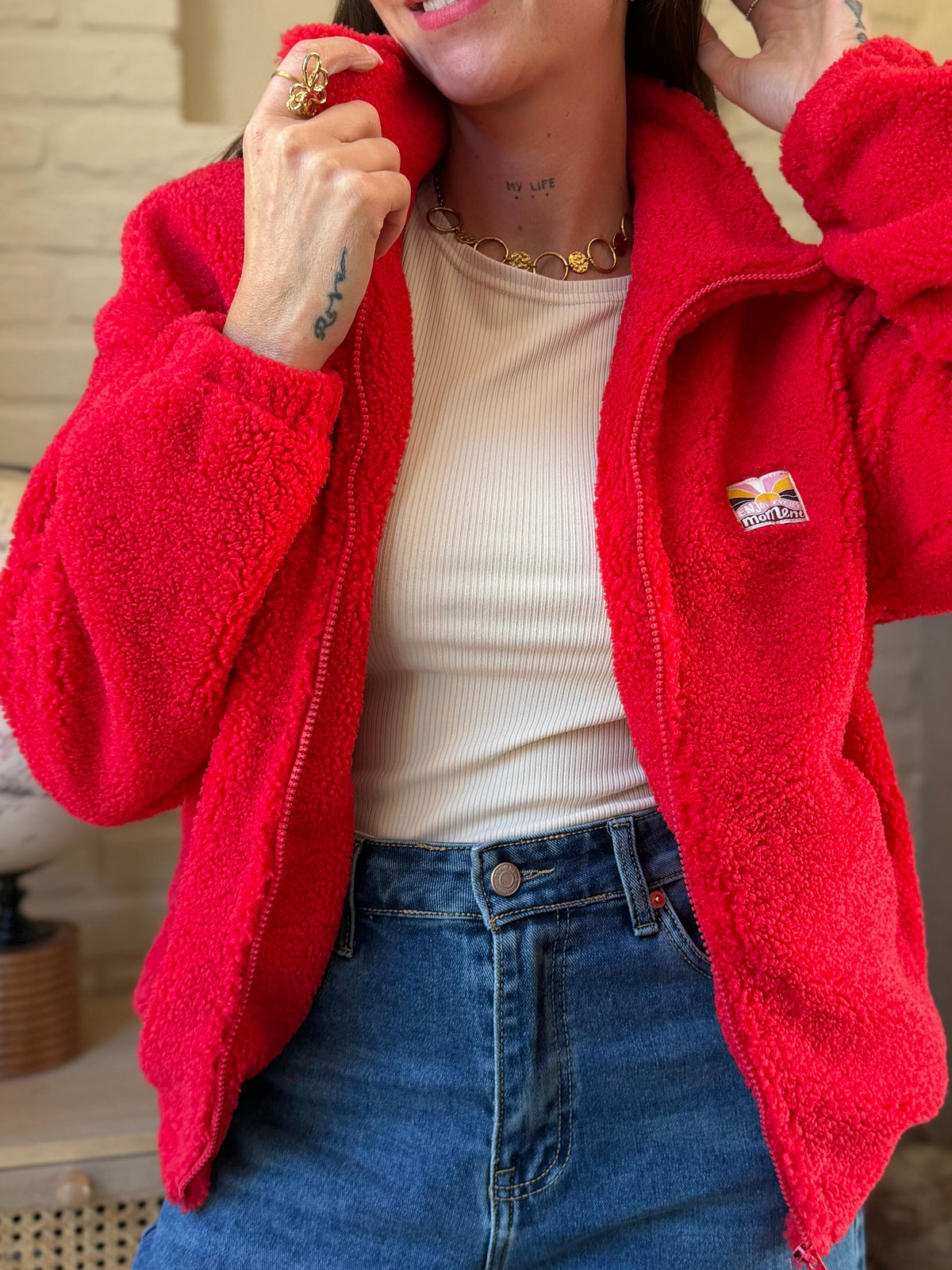 Veste Teddy Rouge