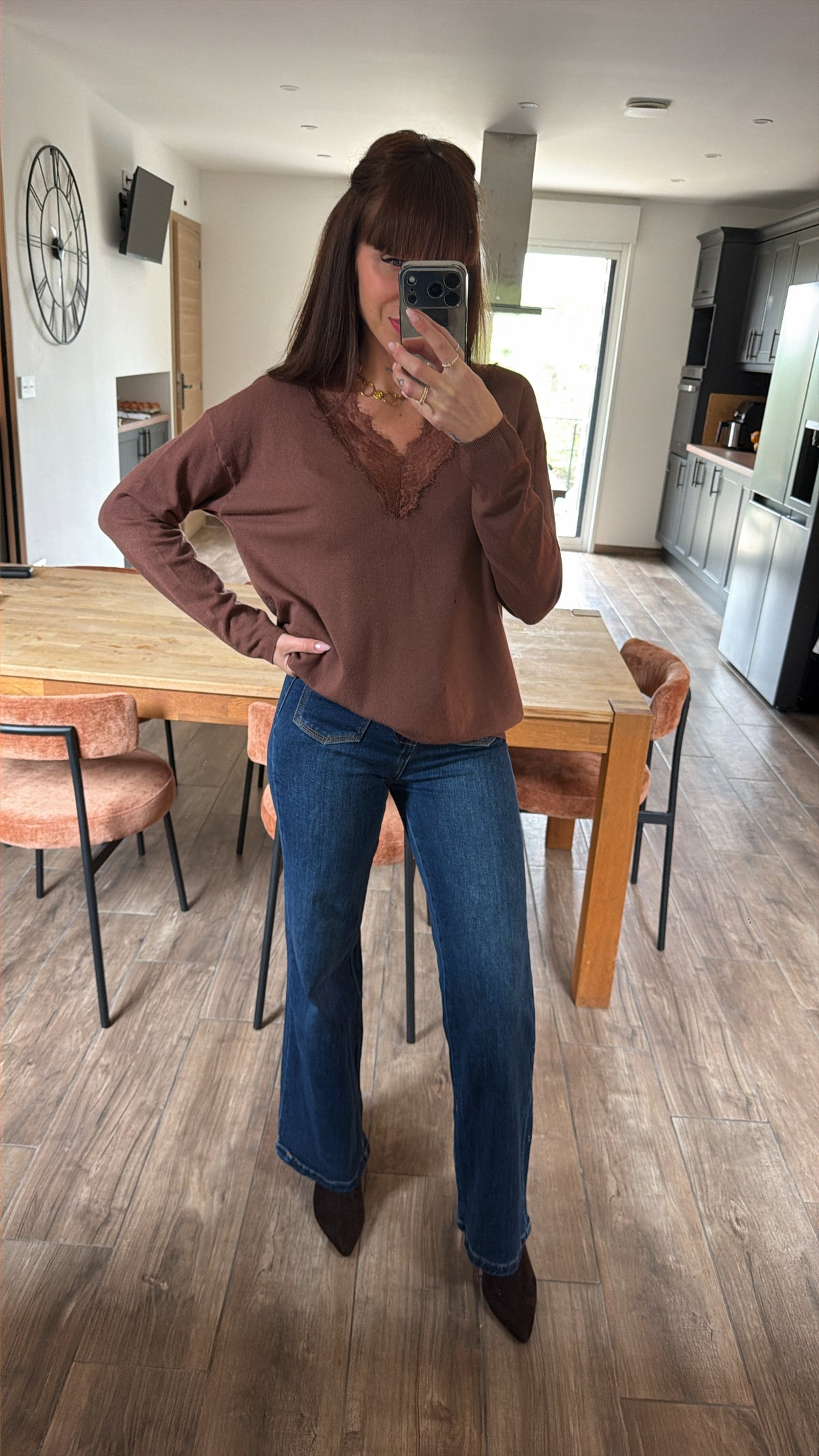 Pull Fin Dentelle Chocolat