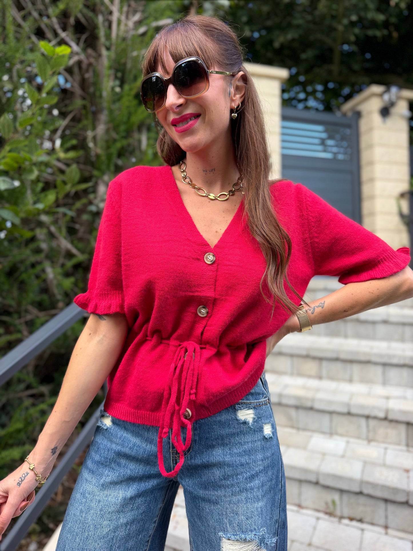 Pull Lacet Framboise