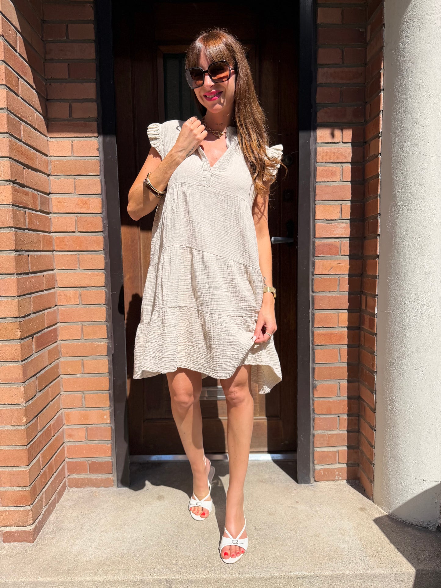Robe Ample Coton Col V Sable