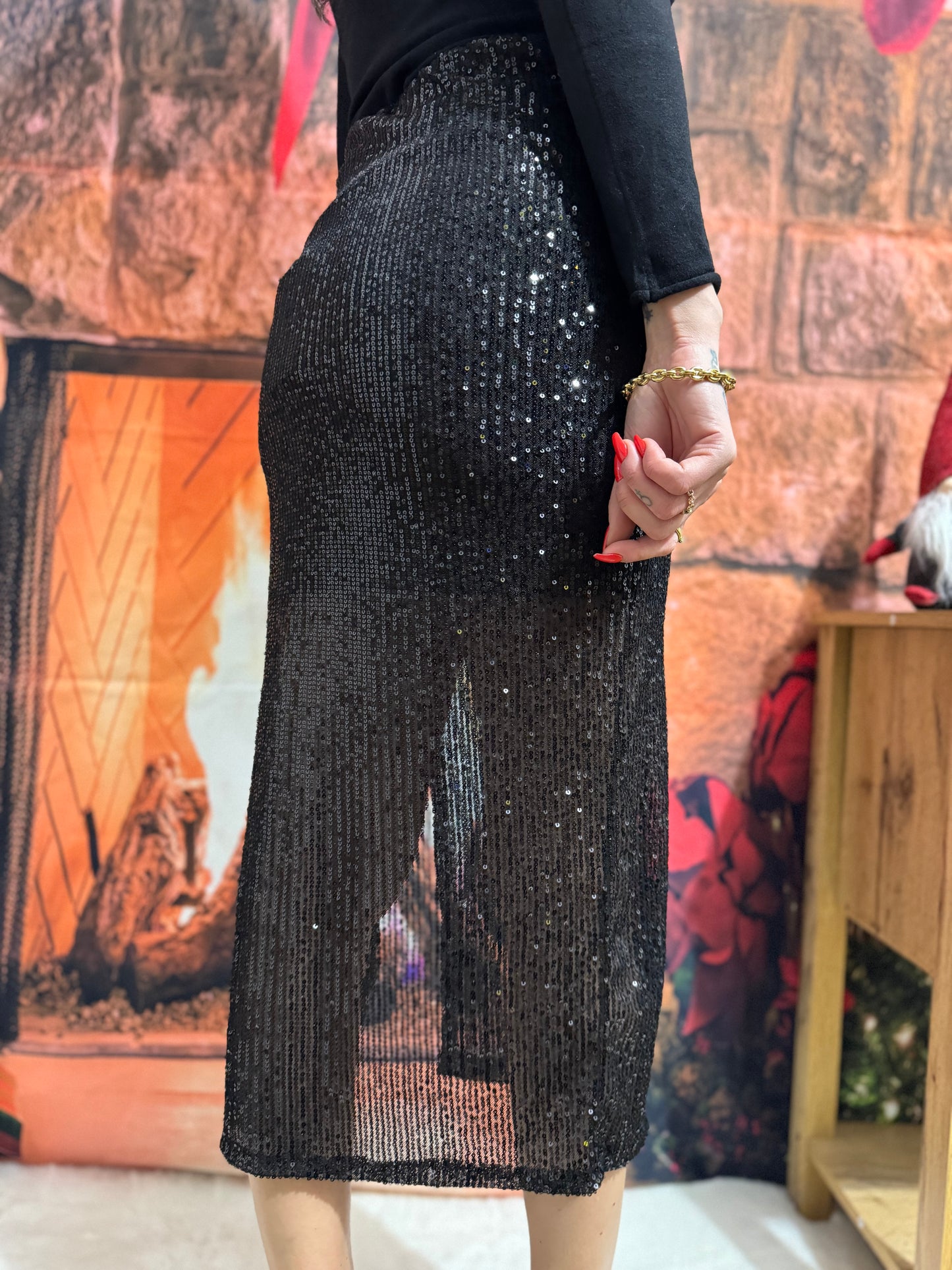 Jupe Longue Sequins Noire