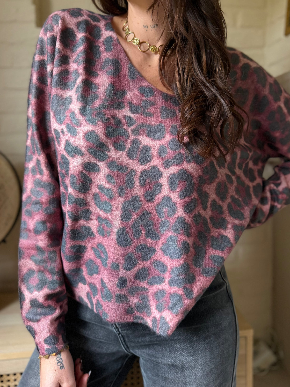 Pull Léopard Bordeaux