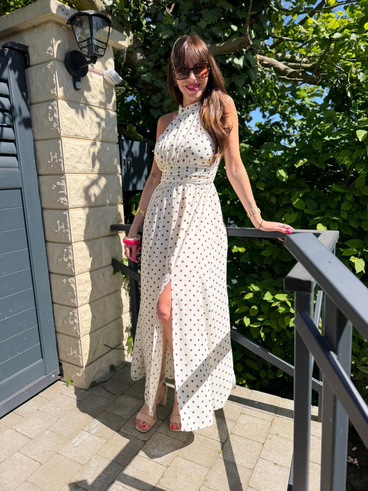 Robe Fente Pois Écru