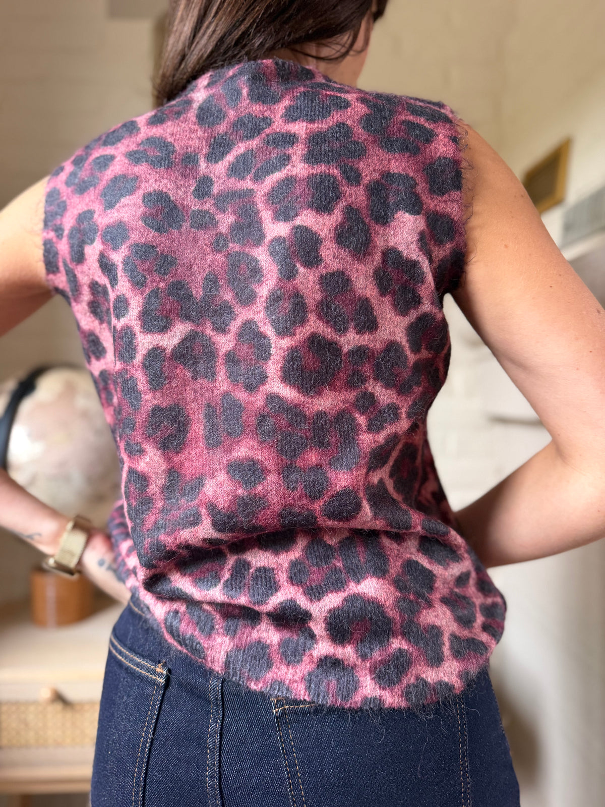 Pull Sans Manches Léopard Rose